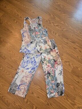 Linea Donatella Floral Patchwork Pajama Set in Blue, Pink, Green, Cream
